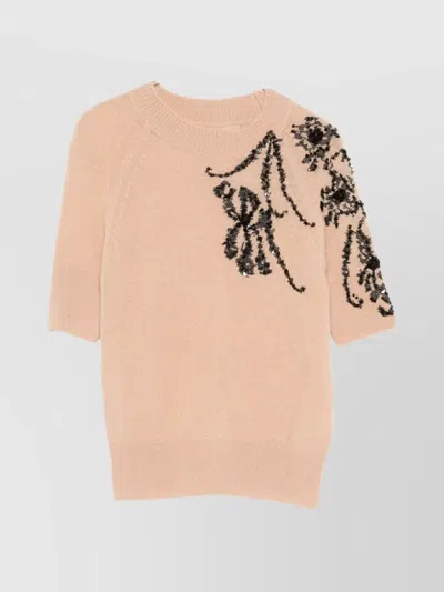 Ermanno Scervino Short Sleeve Top Embellished Design In Brown