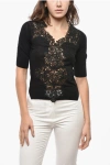 Ermanno Scervino Short-sleeved Cashmere Blend Sweater With Lace Detail In Black