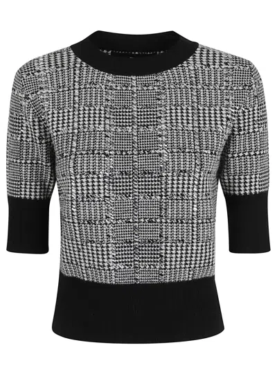 Ermanno Scervino Houndstooth Knit Sweater Short Sleeves In Black