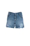 Ermanno Scervino Embroidered Floral Denim Shorts With Raw Hem In Blue