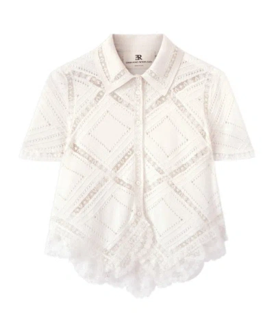 Ermanno Scervino Short-sleeve Knit Shirt With Valenciennes Lace In Burgundy