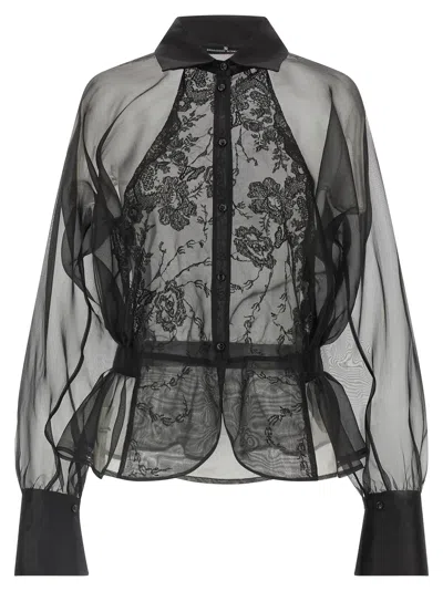Ermanno Scervino Lace-panelled Peplum Shirt In Black