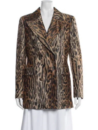 Pre-owned Ermanno Scervino Silk Animal Print Blazer In Brown