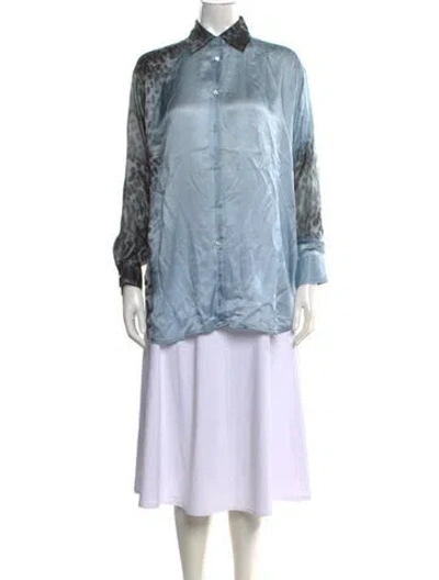 Pre-owned Ermanno Scervino Silk Animal Print Button-up Top In Blue