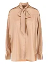 Ermanno Scervino Satin Long Sleeve Top With Bow Detail In Neutral
