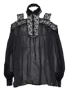 Ermanno Scervino Black Silk Blouse With Floral Lace Inserts