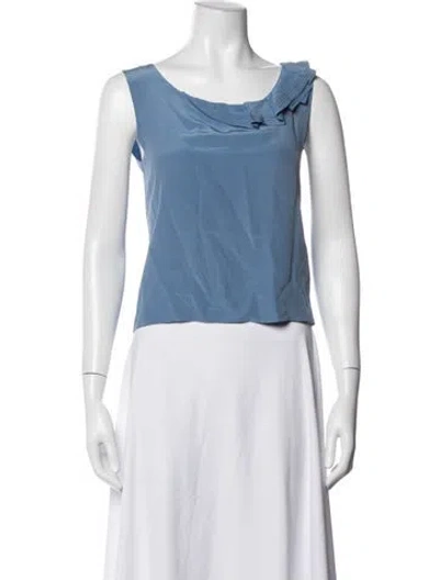 Pre-owned Ermanno Scervino Silk Cowl Neck Top In Blue/white