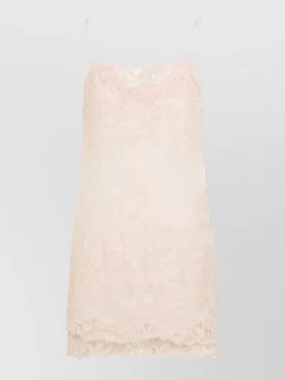 Ermanno Scervino Silk Mini Dress Lace Overlay Embroidery In Neutral