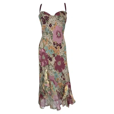 Pre-owned Ermanno Scervino Silk Floral Dress, Ss 2005 In Brown