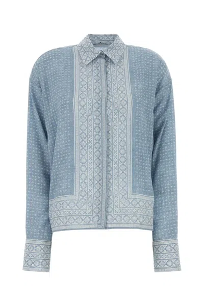 Ermanno Scervino Silk Geometric-jacquard Shirt In Blue