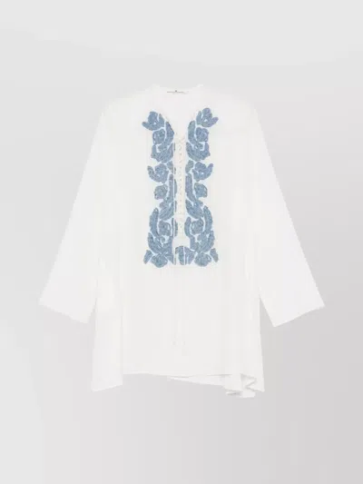 Ermanno Scervino Silk Kaftan With Embroidered Design And Asymmetrical Hem