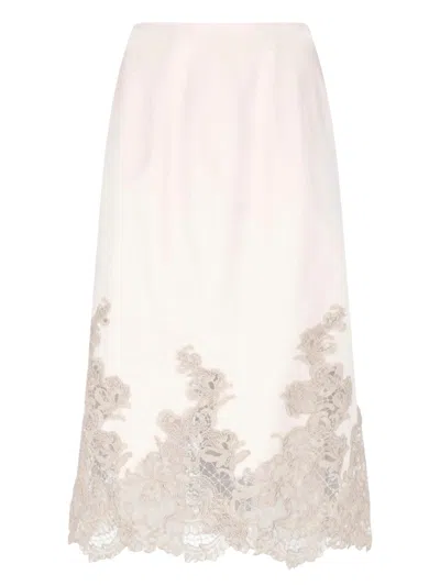 Ermanno Scervino Kids'  Silk Lace Hem Midi Skirt In Brown