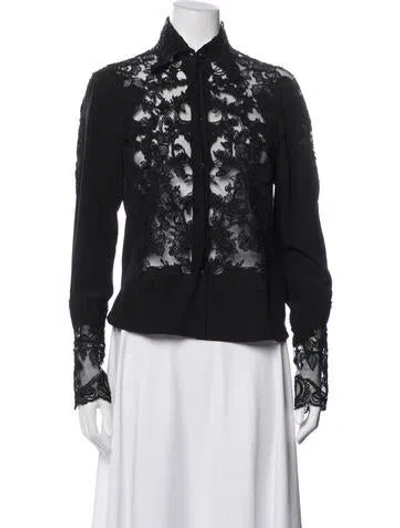 Pre-owned Ermanno Scervino Silk Lace Pattern Blouse In Black