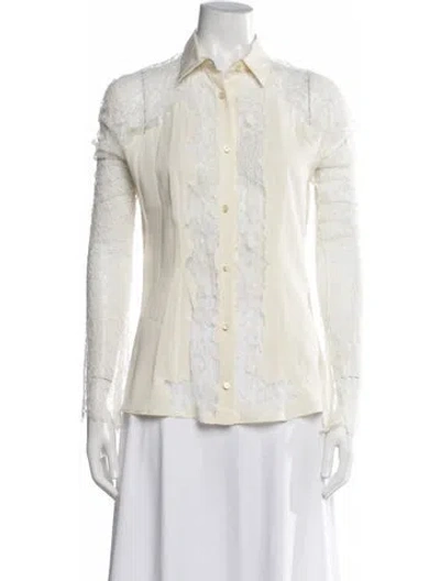 Pre-owned Ermanno Scervino Silk Lace Pattern Blouse In Neutrals