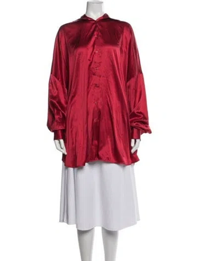 Pre-owned Ermanno Scervino Silk Long Sleeve Button-up Top In Red