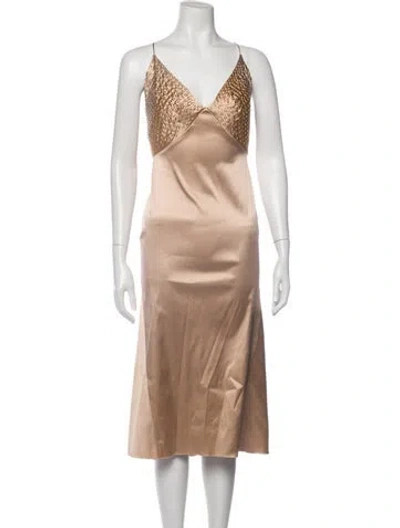Pre-owned Ermanno Scervino Silk Midi Length Dress W/ Tags In Neutrals