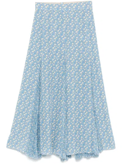 Ermanno Scervino Silk Midi Skirt In Blue