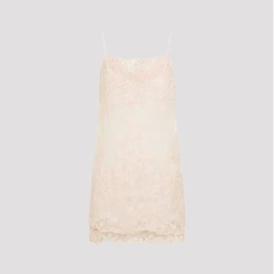 Ermanno Scervino Silk Mini Dress Lace Overlay Embroidery In Neutral