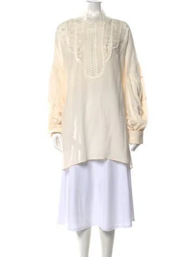 Pre-owned Ermanno Scervino Silk Mock Neck Top In Neutral