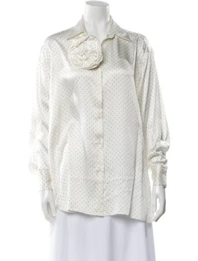 Pre-owned Ermanno Scervino Silk Polka Dot Print Blouse In White
