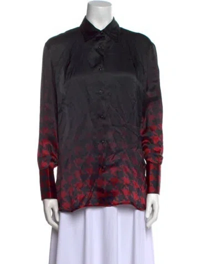 Pre-owned Ermanno Scervino Silk Printed Button-up Top In Black