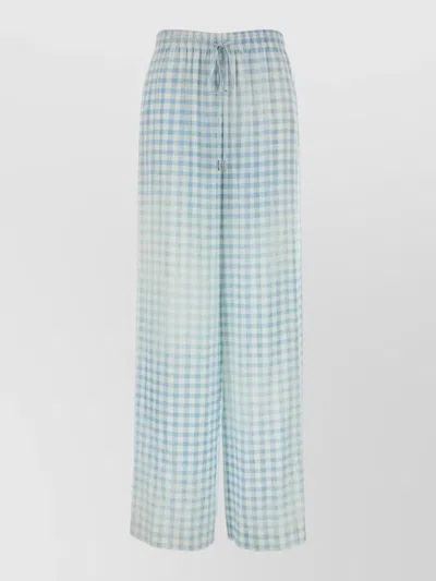Ermanno Scervino Silk Pyjama Trousers Wide Leg Checked In Blue