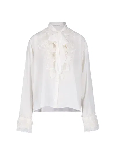 Ermanno Scervino Silk Ruffle Tie-neck Blouse In White
