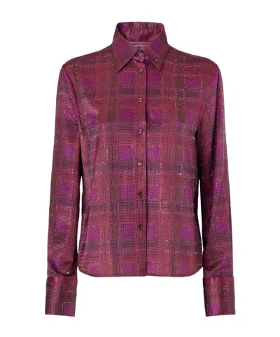 Ermanno Scervino Silk Satin Shirt With Check Print And Tone-on-tone Crystals In Pink