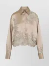 Ermanno Scervino Silk Shirt Embroidered Scalloped Hem In Neutral