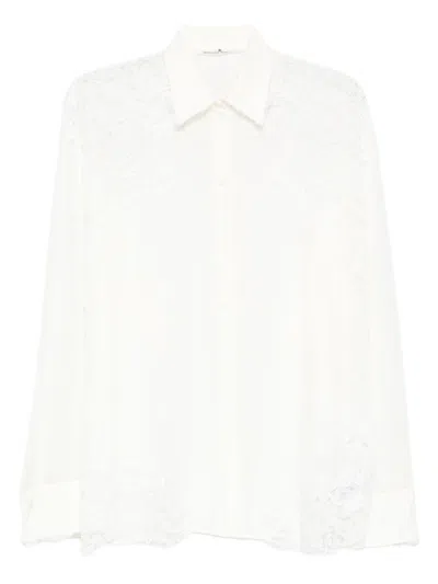 Ermanno Scervino Sheer Panel Silk Shirt With Lace Trim In White
