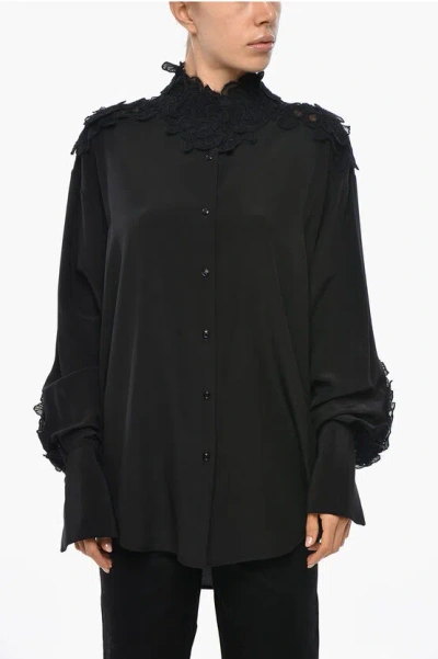 Ermanno Scervino Silk Shirt With Embroidered Collar In Black