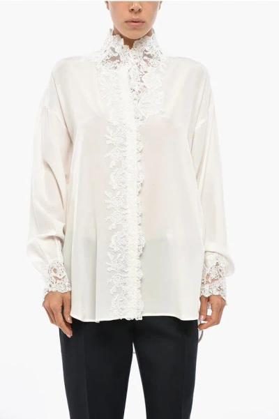 Ermanno Scervino Silk Shirt With Embroidered Collar In White