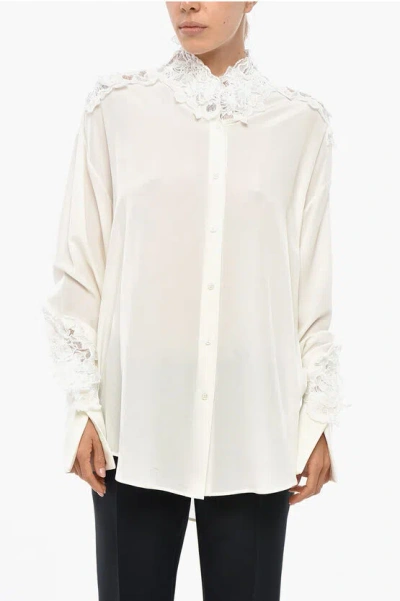 Ermanno Scervino Silk Shirt With Embroidered Collar In White