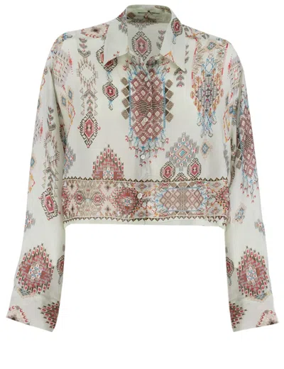 Ermanno Scervino Silk Shirt With Geometric And Floral Print In St.navajo Fdo Vere