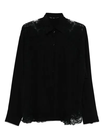 Ermanno Scervino Silk Shirt With Intricate Lace Detailing In Black