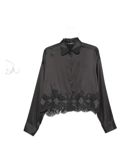 Ermanno Scervino Silk Shirt With Lace Trim In Gray