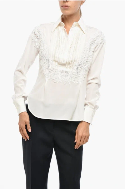 Ermanno Scervino Silk Tuxedo Shirt With Embroidery In White
