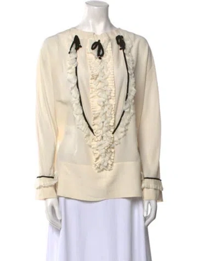 Pre-owned Ermanno Scervino Silk V-neck Blouse In Neutral