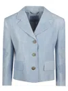 Ermanno Scervino Tailored Blue Jacket With Embroidered Sleeves In St Denim O