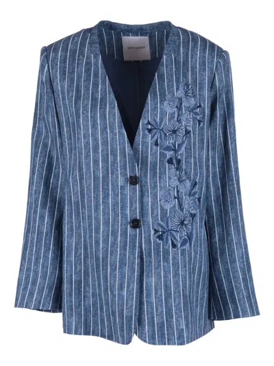 Ermanno Scervino Single Breasted Linen Pinstripe Blazer In Blue