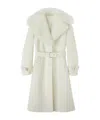 Ermanno Scervino Single-breasted Midi Tailored Coat With Belt And Collar In Real Sheepskin Fur In White