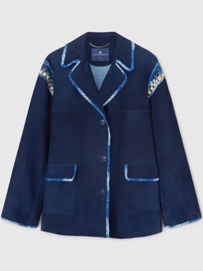 Ermanno Scervino Single-breasted Suede Jacket In Blue