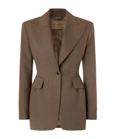 Ermanno Scervino Single-breasted Jacket In Fresco Wool Resca Pattern Yarn-dyed In Brown