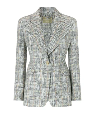 Ermanno Scervino Single-breasted Jacket In Pure Viscose Marocain With Resca Print In Gray