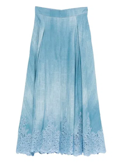 Ermanno Scervino Skirt With Embroidery In Blue