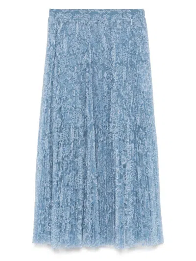 Ermanno Scervino Sky Blue Floral-embroidered Midi Skirt