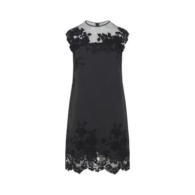Ermanno Scervino Sheer Neckline Sleeveless Floral Lace Mini Dress In Black