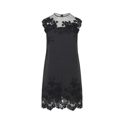 Ermanno Scervino Sheer Neckline Sleeveless Floral Lace Mini Dress In Black
