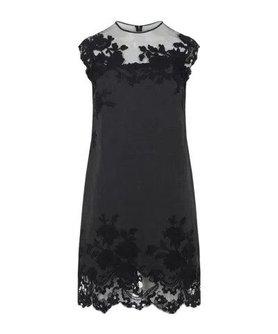 Ermanno Scervino Sheer Neckline Sleeveless Floral Lace Mini Dress In Black