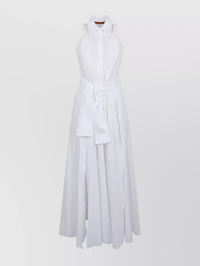 Ermanno Scervino Sleeveless Lace Detailing Pleated Skirt Dress In White